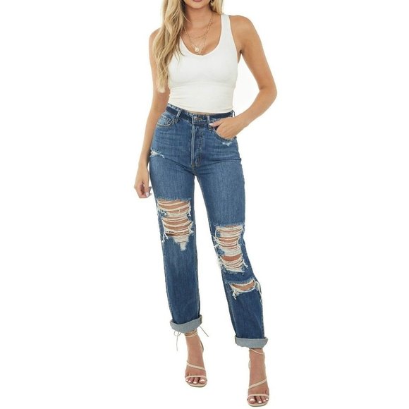Cello Jeans Cello High Rise 9s Boyfriend Jeans Distressed Destroyed